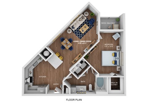 Floor plan for 1 bed, 1 bath, 792 sqft